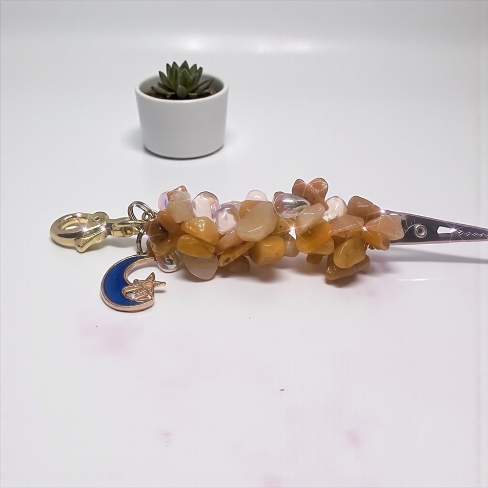 Beaded cluster roach clip  gemstone with Moon Charm